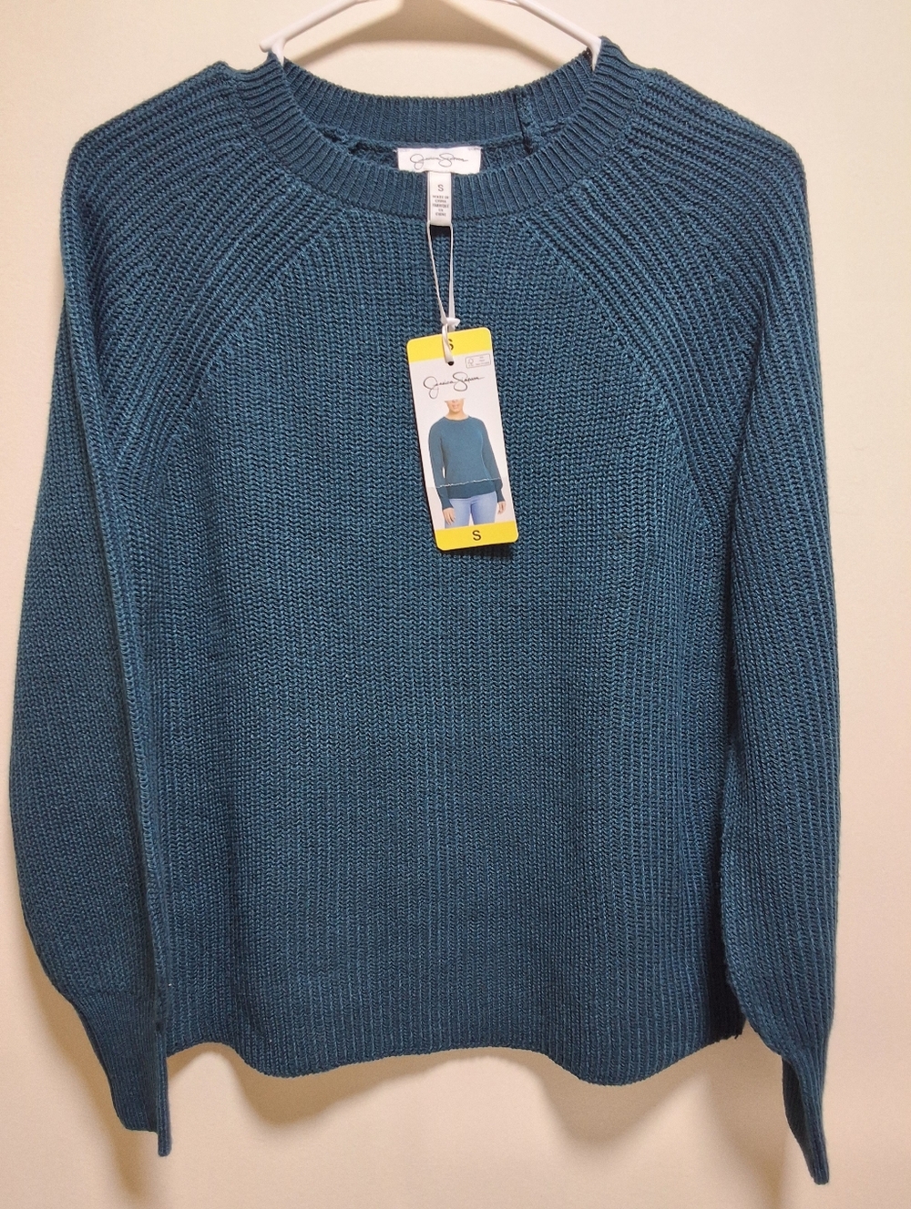 NWT Jessica Simpson Teal Shaker Stitch Raglan Sweater S